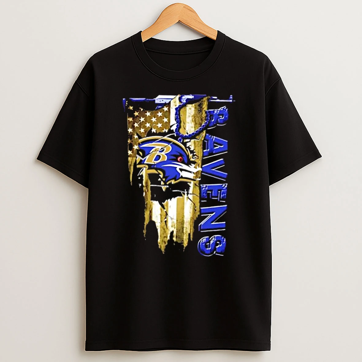 Baltimore Ravens Football Battle Shattered Usa Flag Rip Design T Shirt