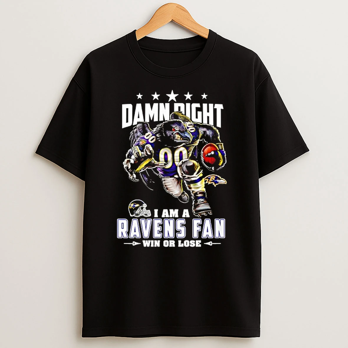Baltimore Ravens Mascot Damn Right I Am A Cowboys Fan Win Or Lose T Shirt