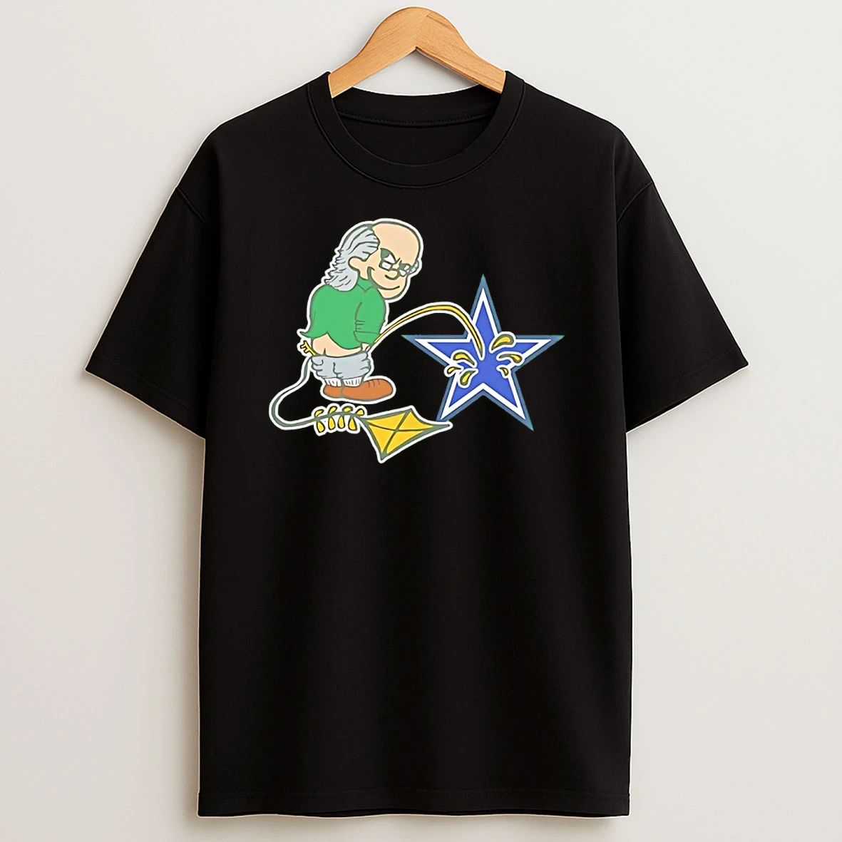 Ben Franklin Whizzing On The Blue Star T Shirt