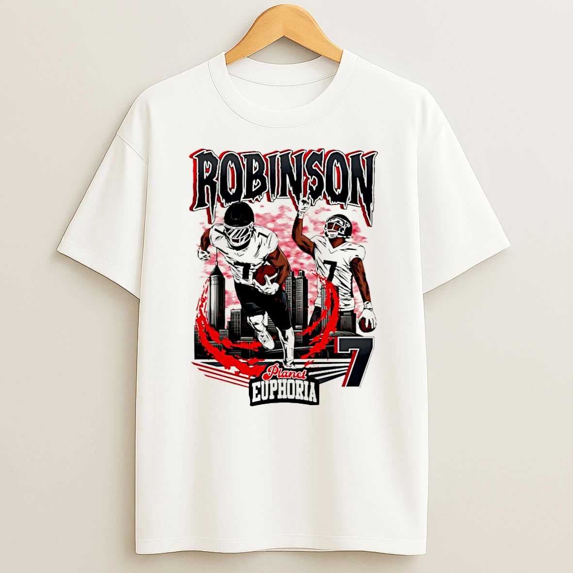 Bijan Robinson Atlanta Falcons Comic City Skyline T Shirt
