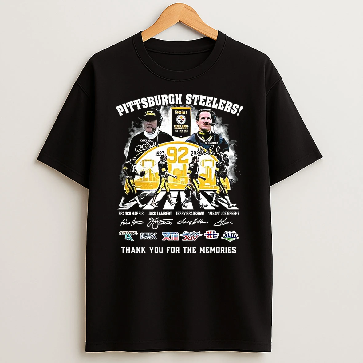 Bill Cowher And Chuck Noll Pittsburgh Steelers Football 92nd Anniversary Signature T Shirt