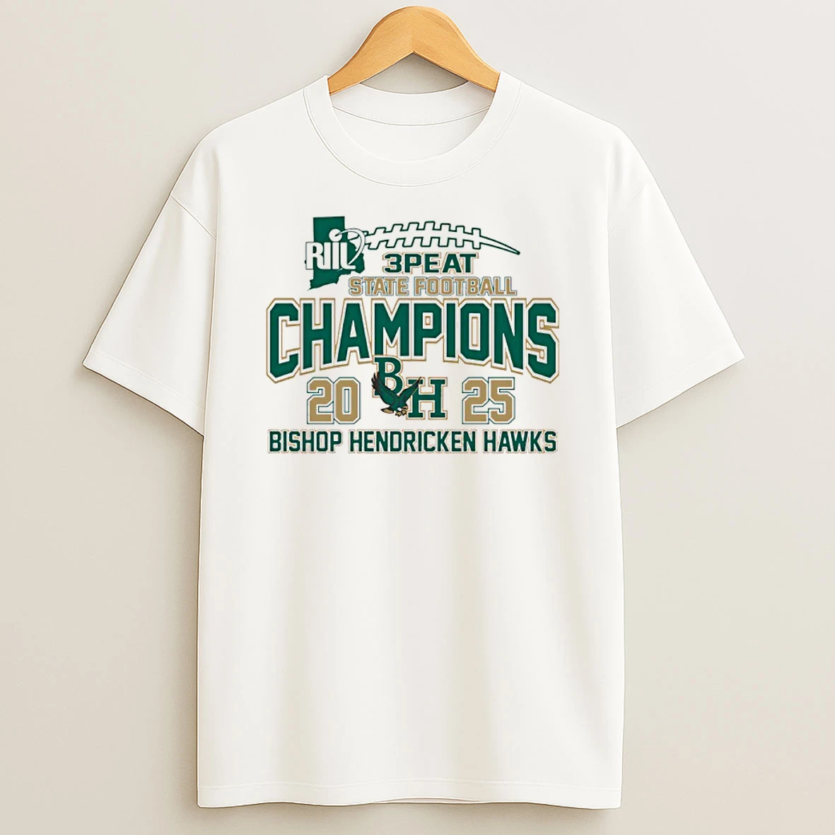Bishop Hendricken Hawks Riil 3 Peat State Football Champions 2025 T Shirt