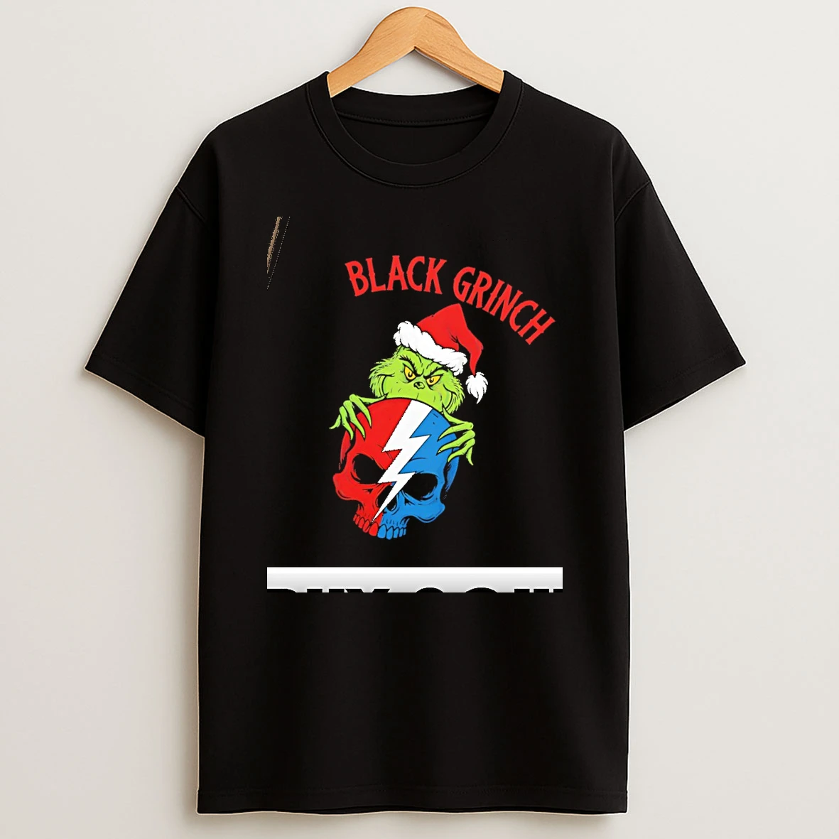 Black Grinch Santa Hat Stealie Skull Grateful Dead Merry Christmas T Shirt
