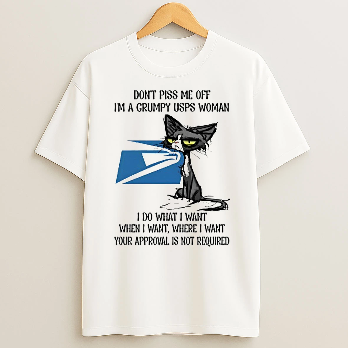 Black Cat Usps Logo Dont Piss Me Off Im A Grumpy Usps Woman T Shirt
