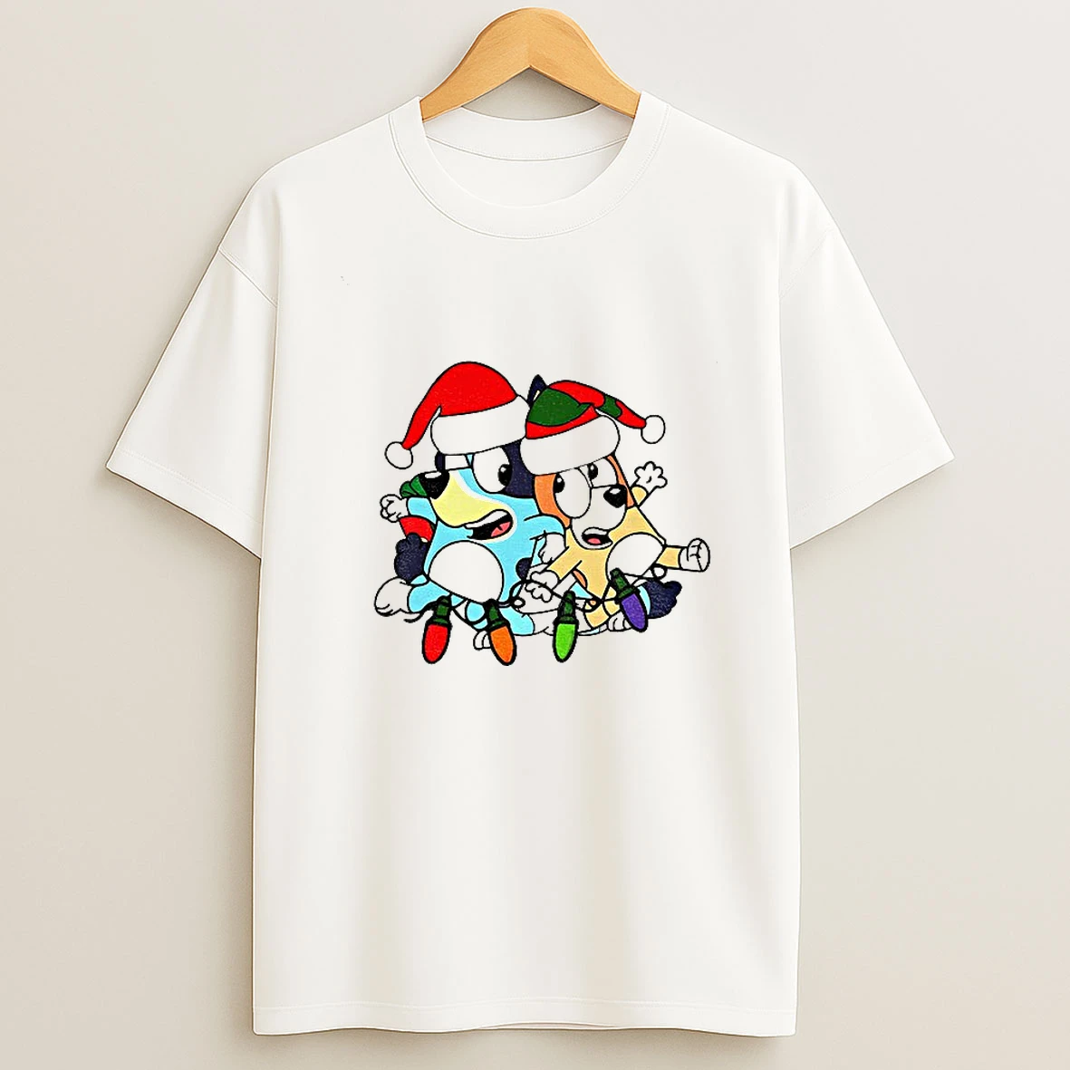 Bluey And Bingo Santa Hat Christmas Lights Merry Christmas 2025 T Shirt