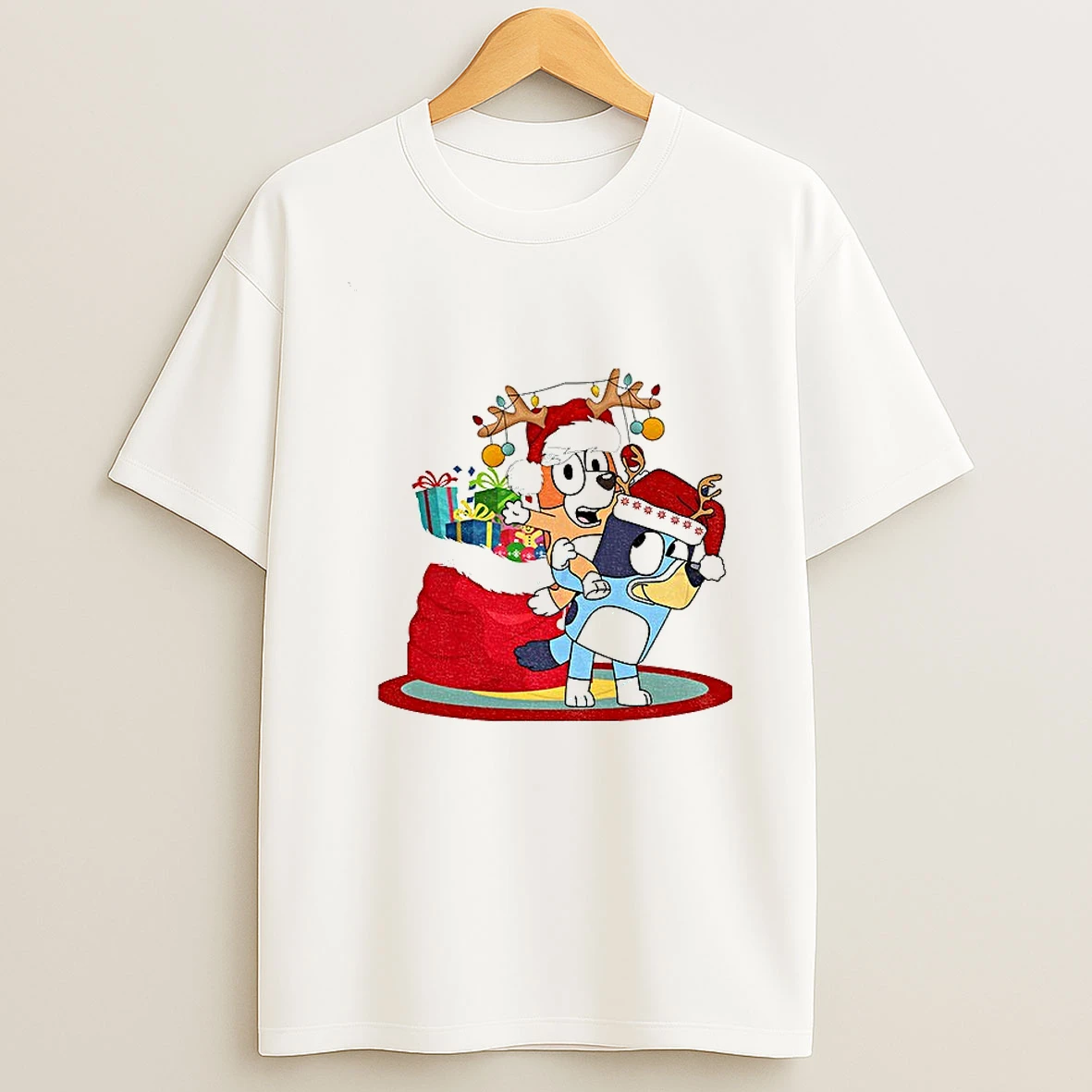 Bluey And Bingo Reindeer Santa Hat Merry Christmas T Shirt