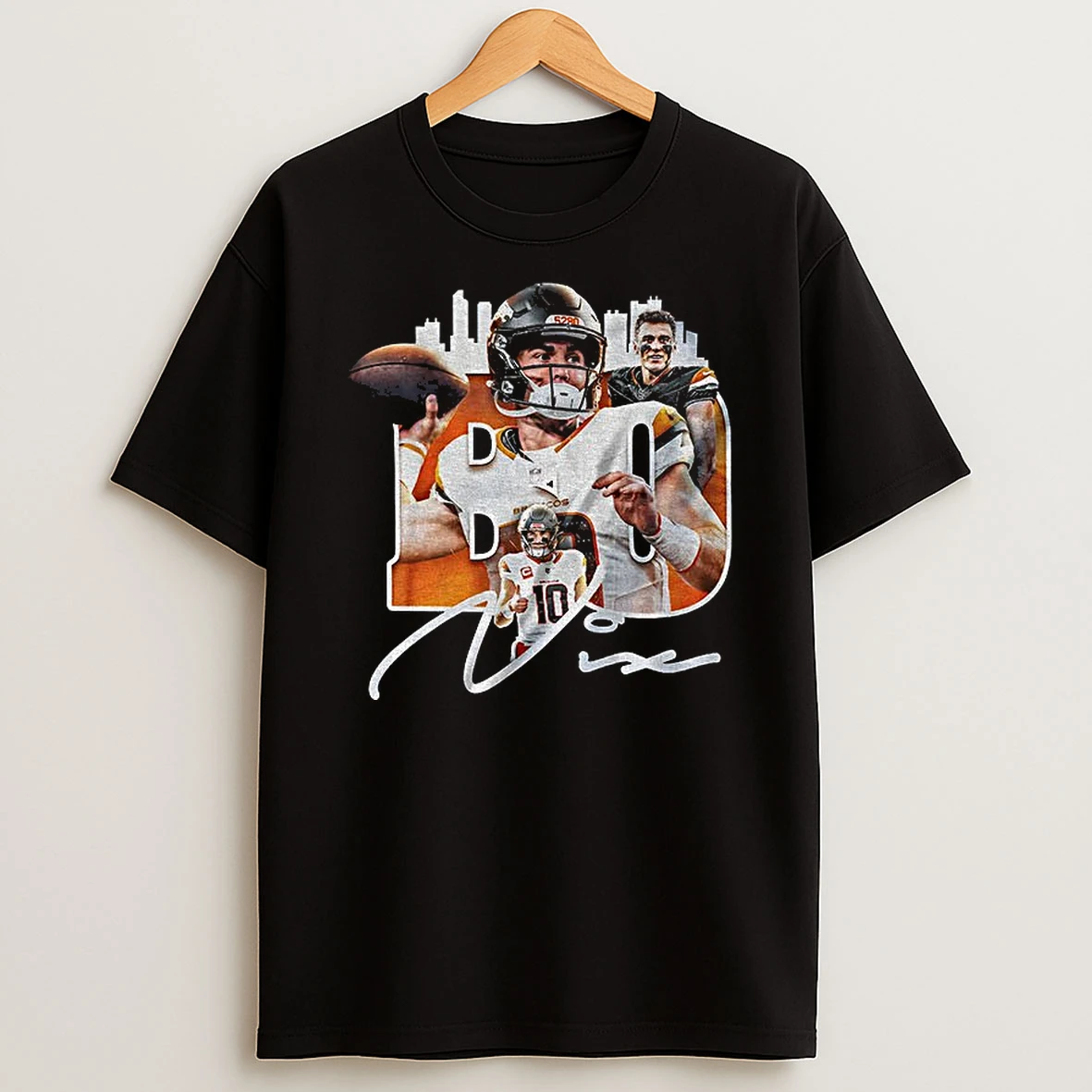Bo Nix Denver Broncos Football Nfl 2025 City Skyline Vintage T Shirt
