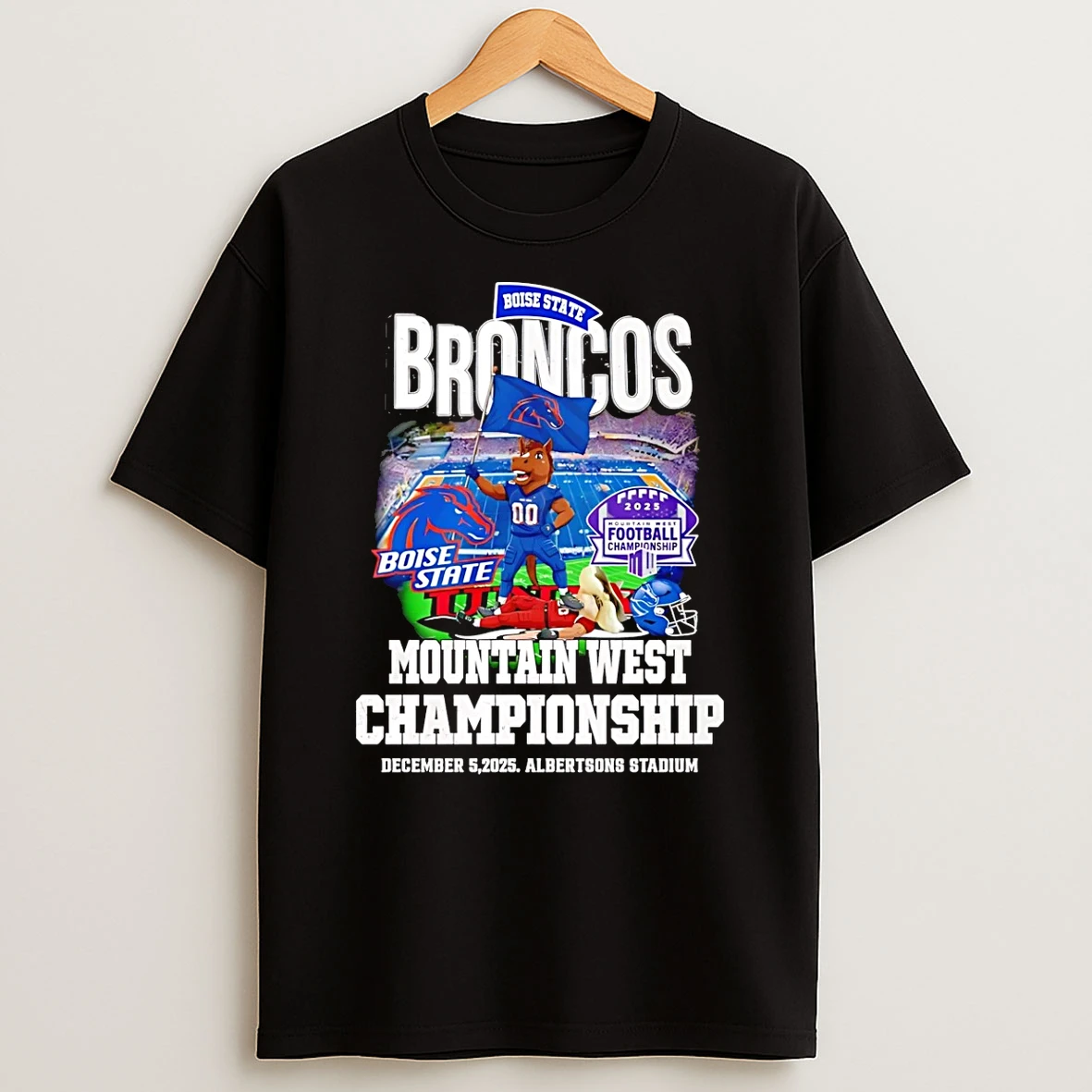 Boise State Broncos 2025 Mountain West Champions Mascot Stadium T Shirt