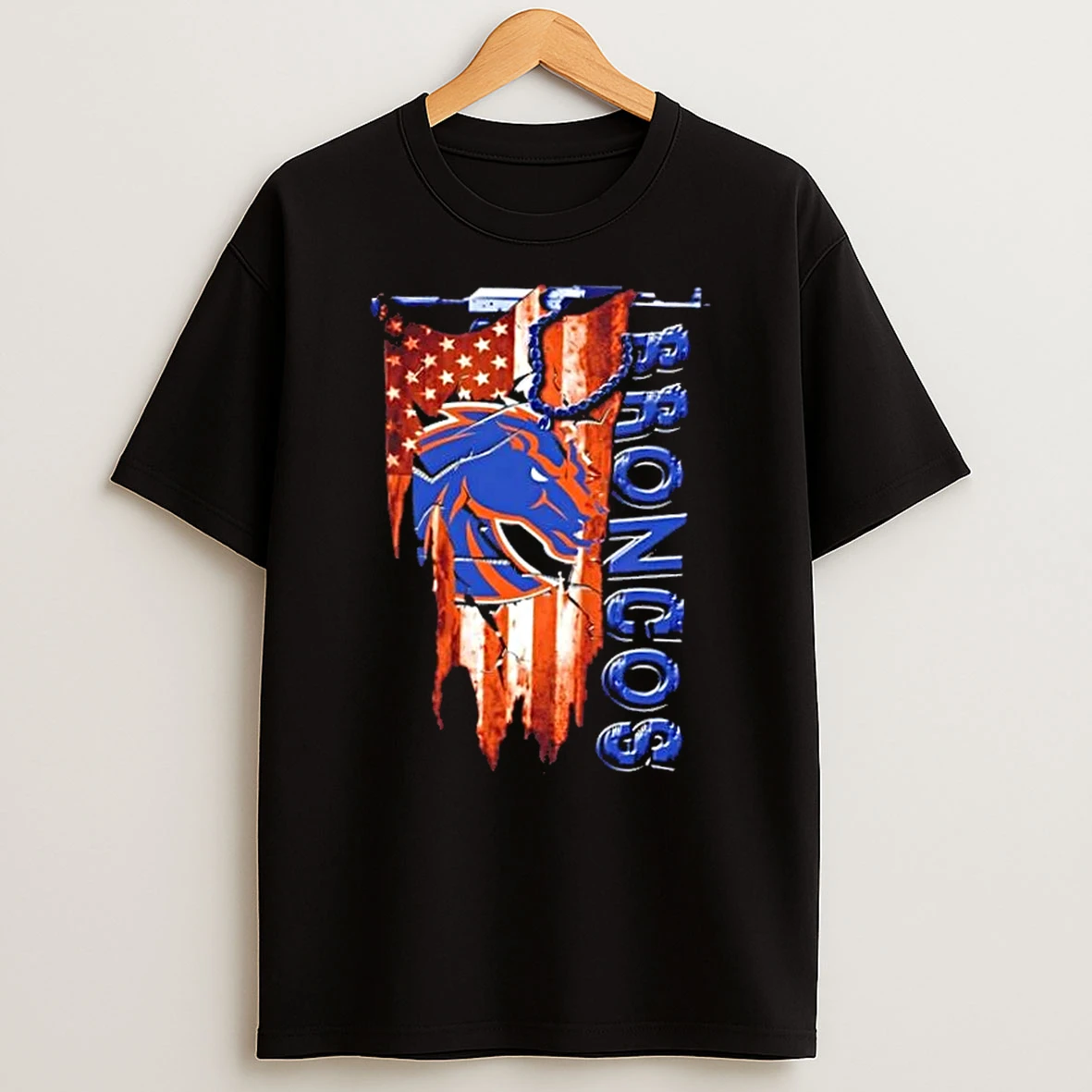 Boise State Broncos Football Battle Shattered Usa Flag Rip Design T Shirt