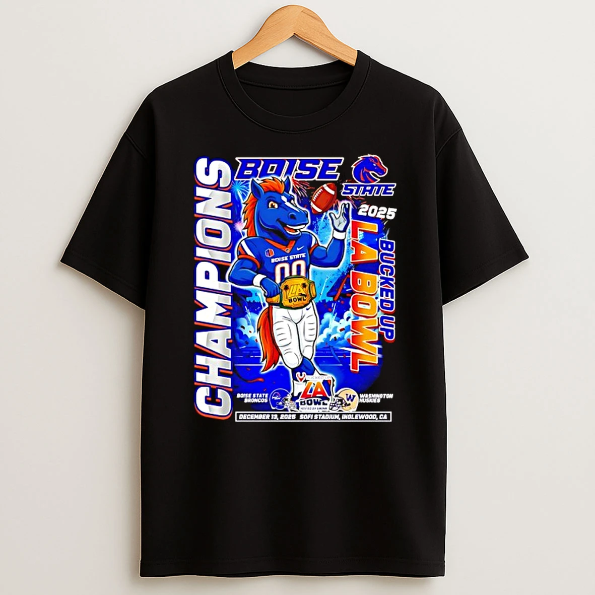 Boise State Broncos And Washington Huskies Bucked Up La Bowl Champions 2025 T Shirt