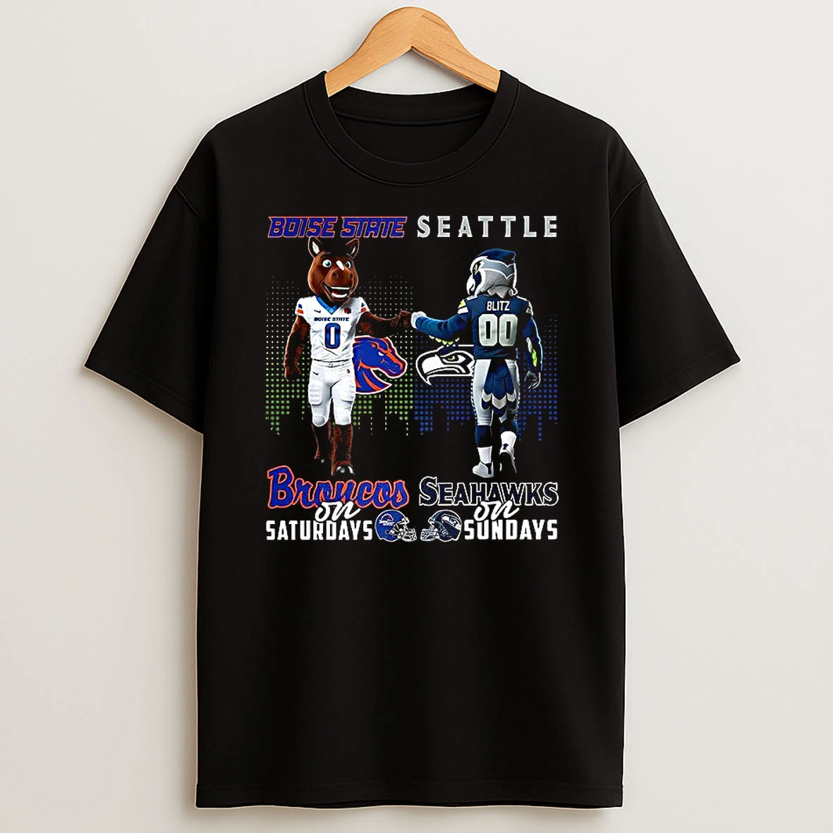Boise State Broncos On Saturdays Vs Seattle Seahawks On Sundays Mascot T Shirt