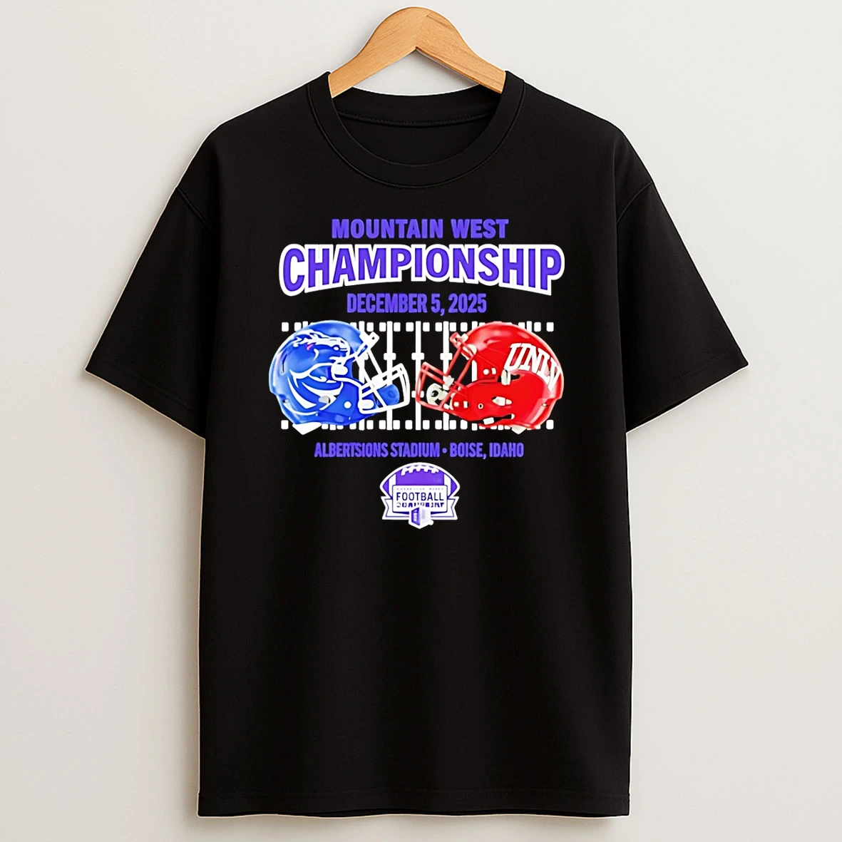 Boise State Vs Unlv 2025 Mountain West Championship Mens Dueling Helmet T Shirt