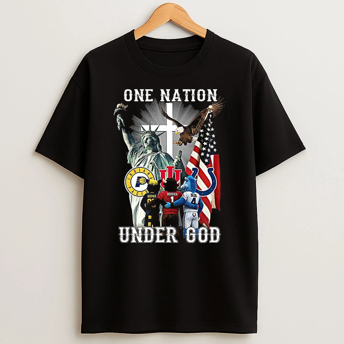 Boomer Hoosier And Blue Mascot One Nation Under God Signature T Shirt