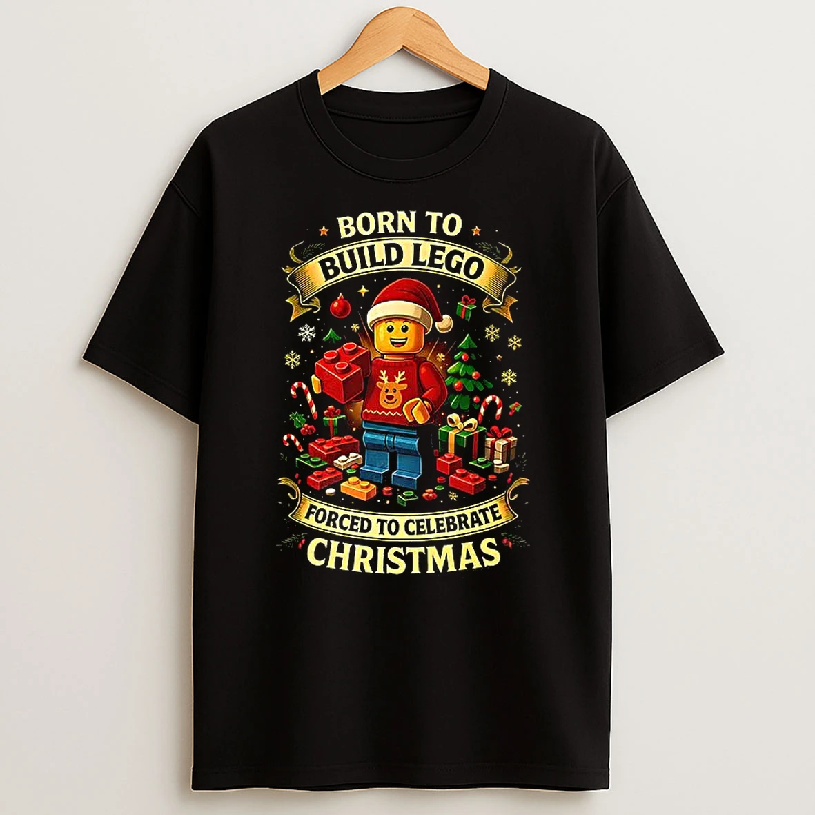 Born To Build Lego Forced To Celebrate Christmas T Shirt