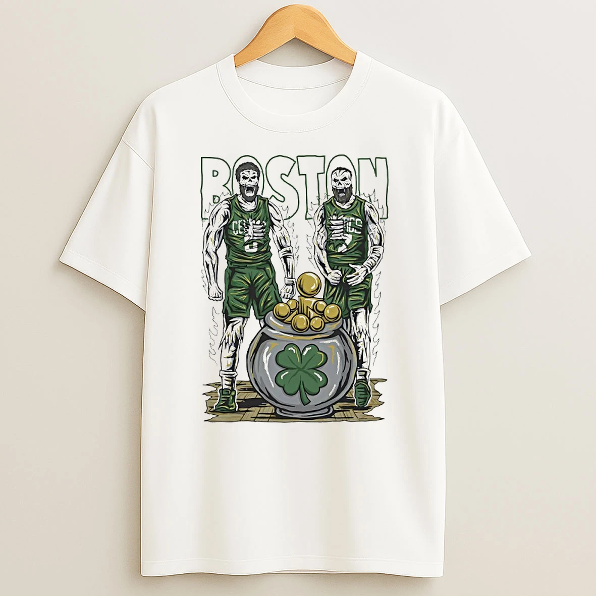 Boston Celtics Basketball Where Champions Live Pots Of Gold Skeleton Players Circle T Shirt