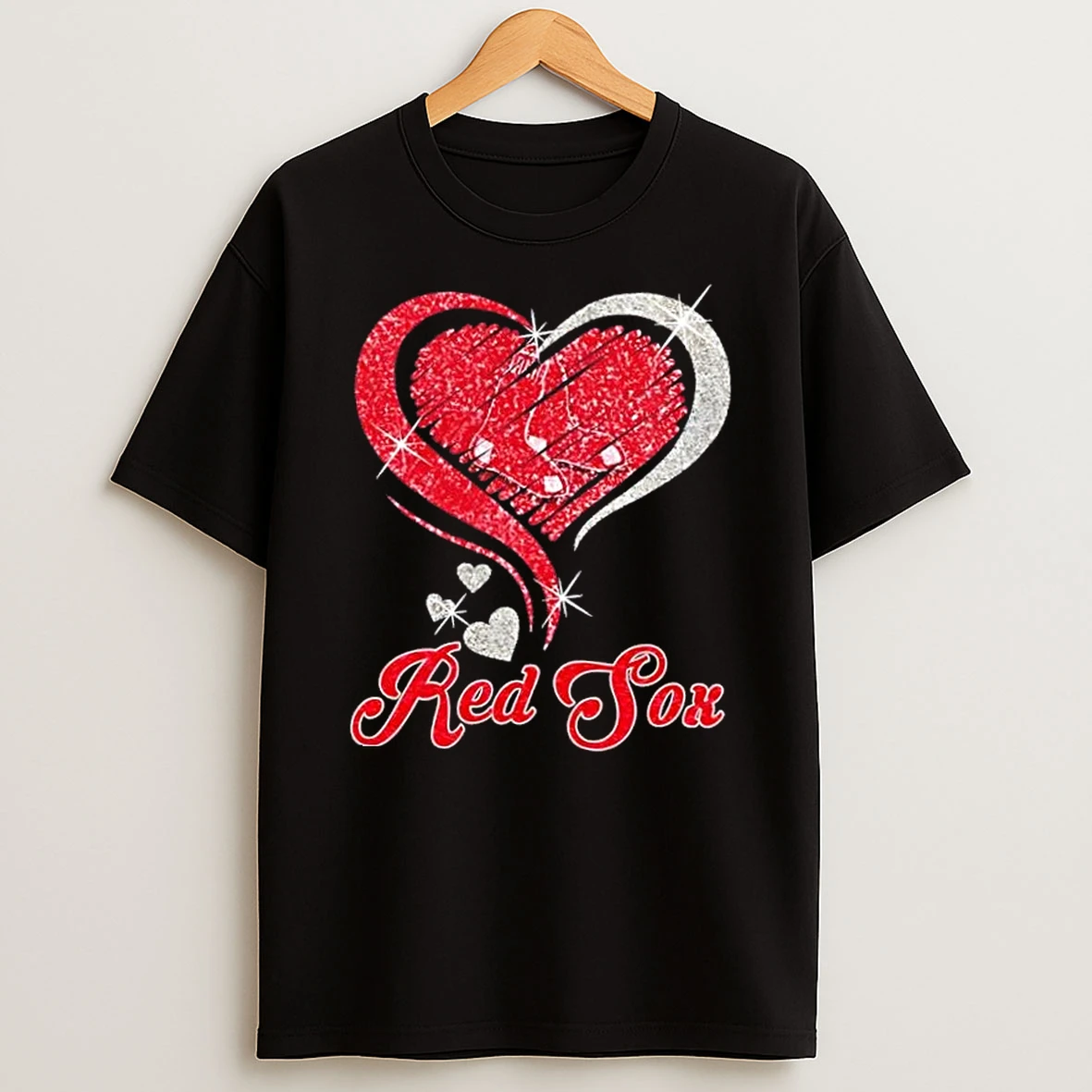 Boston Red Sox Baseball In Glitter Heart Fans T Shirt