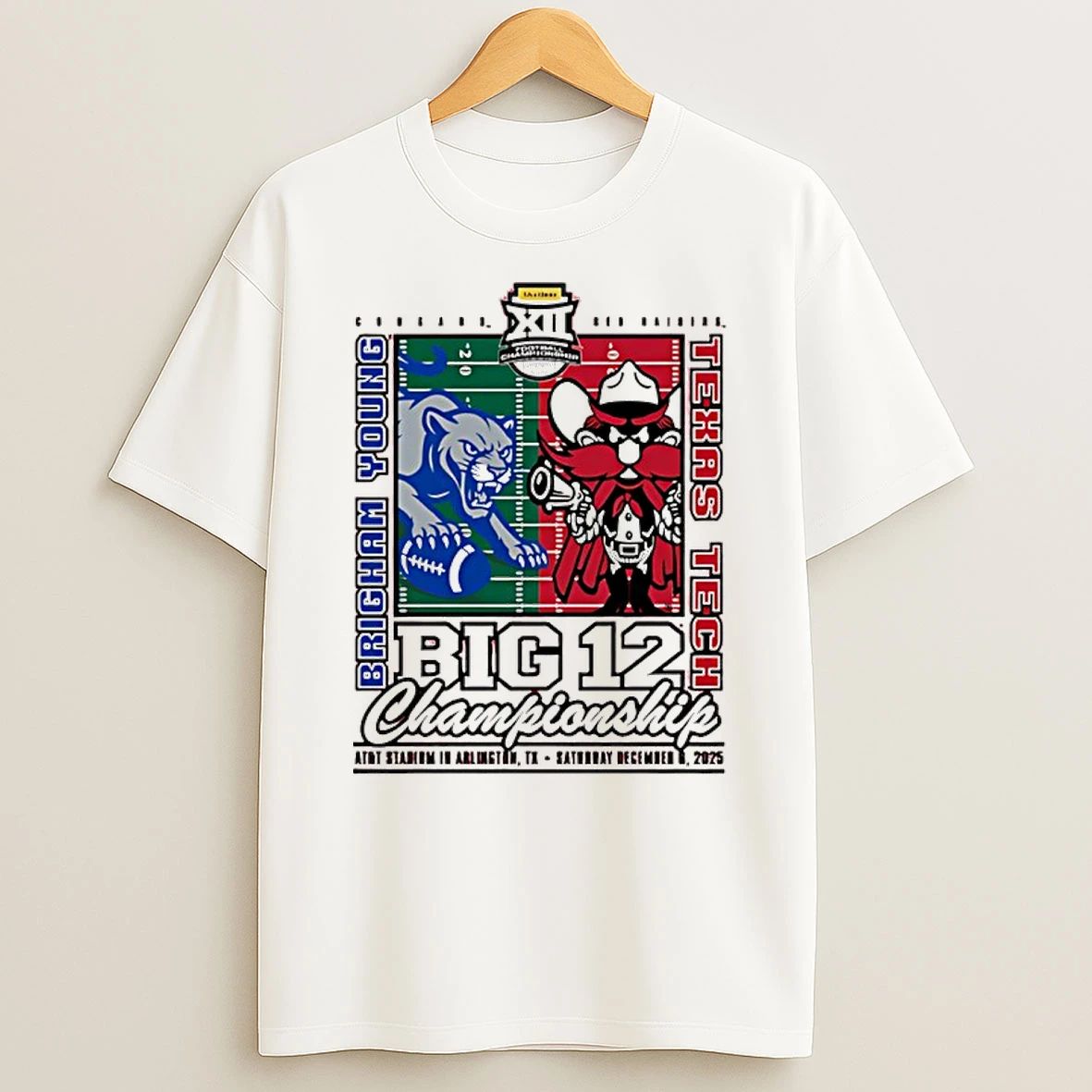 Brigham Young Vs Texas Tech Red Raiders 2025 Big 12 Championship Mascot Matchup T Shirt