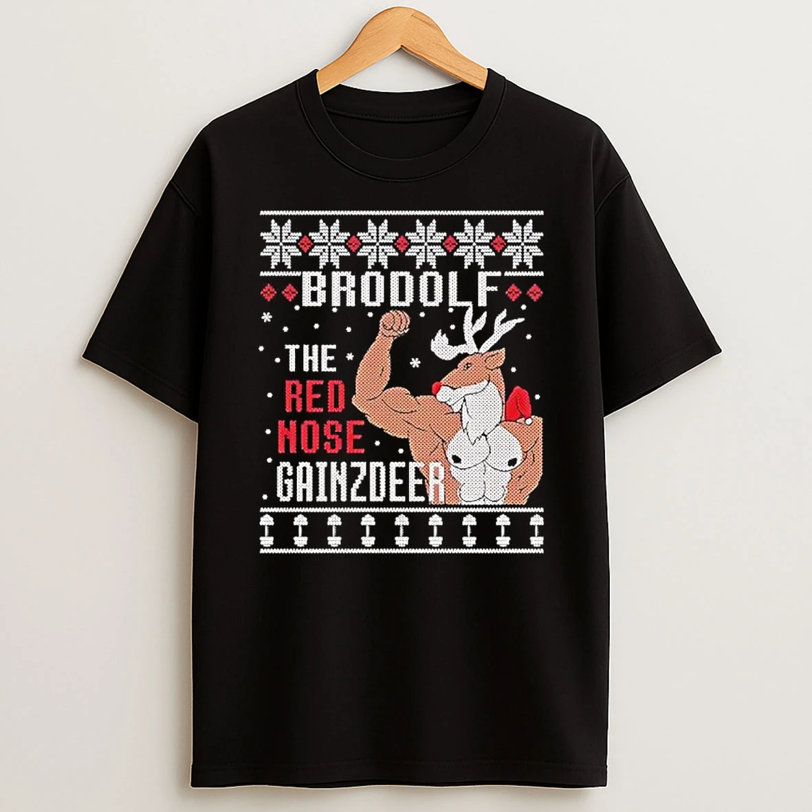 Brodolf The Red Nose Gainzdeer Deadlift Christmas T Shirt