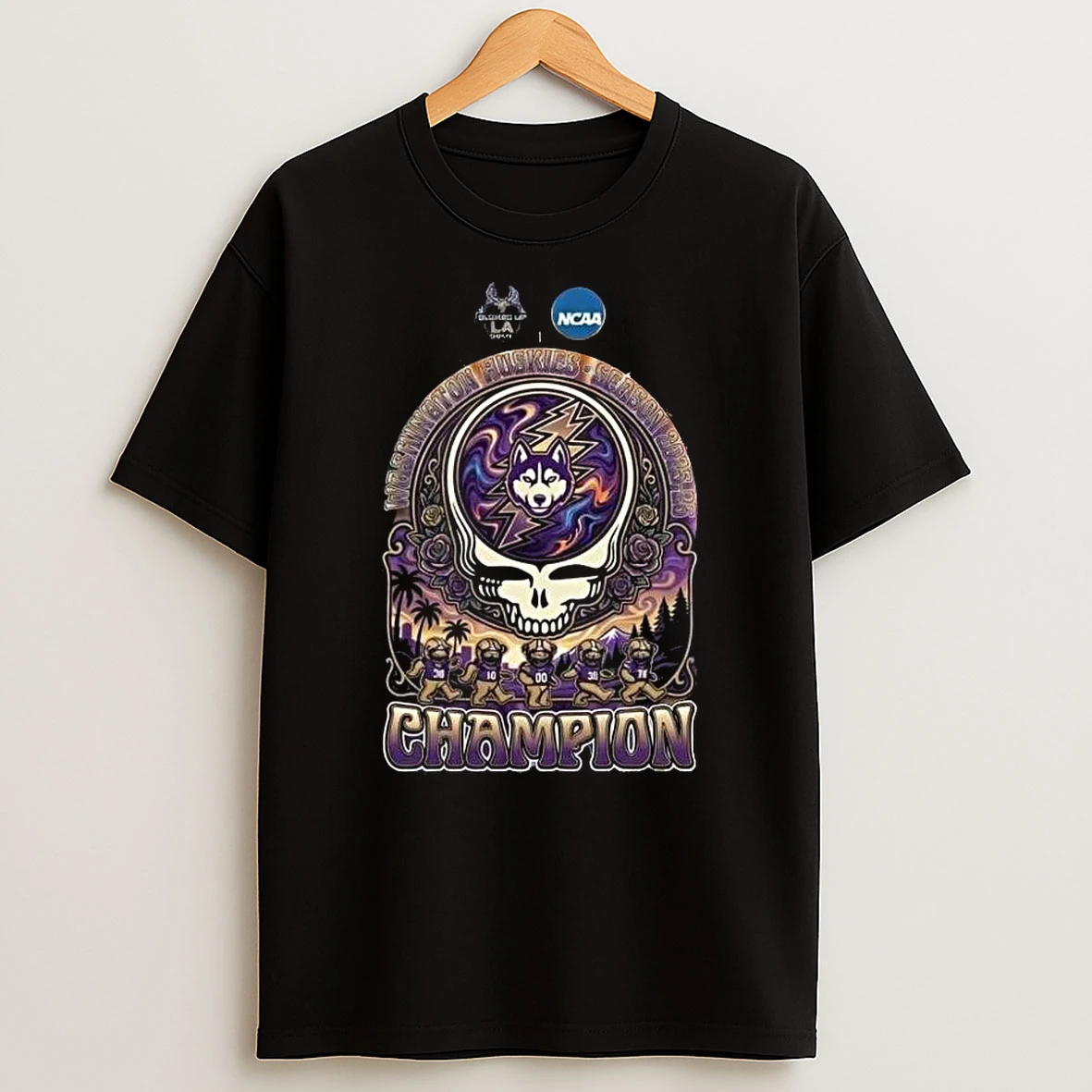 Bucked Up La Bowl Hosted Ncaa Season 2025 26 Washington Huskies X Grateful Dead Champion Congratulation Winner T Shirt