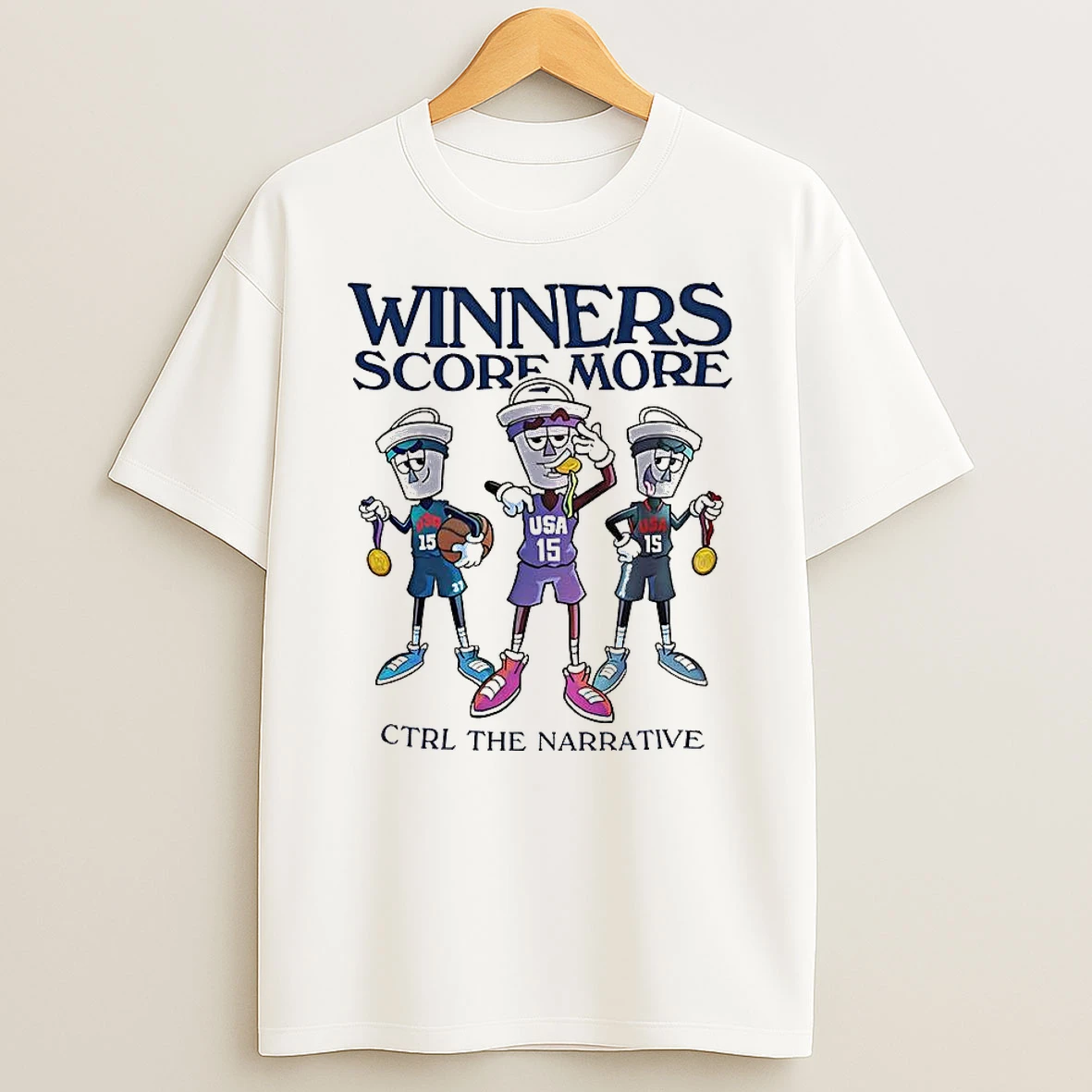 Bucket Man Gold Medal Olympic Winners Score More Mascot T Shirt