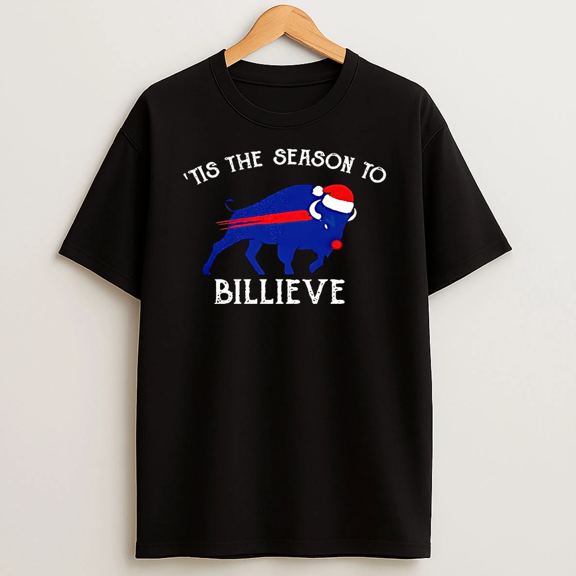 Buffalo Bills Football Tis The Season To Billieve Mascot Santa Hat Christmas T Shirt
