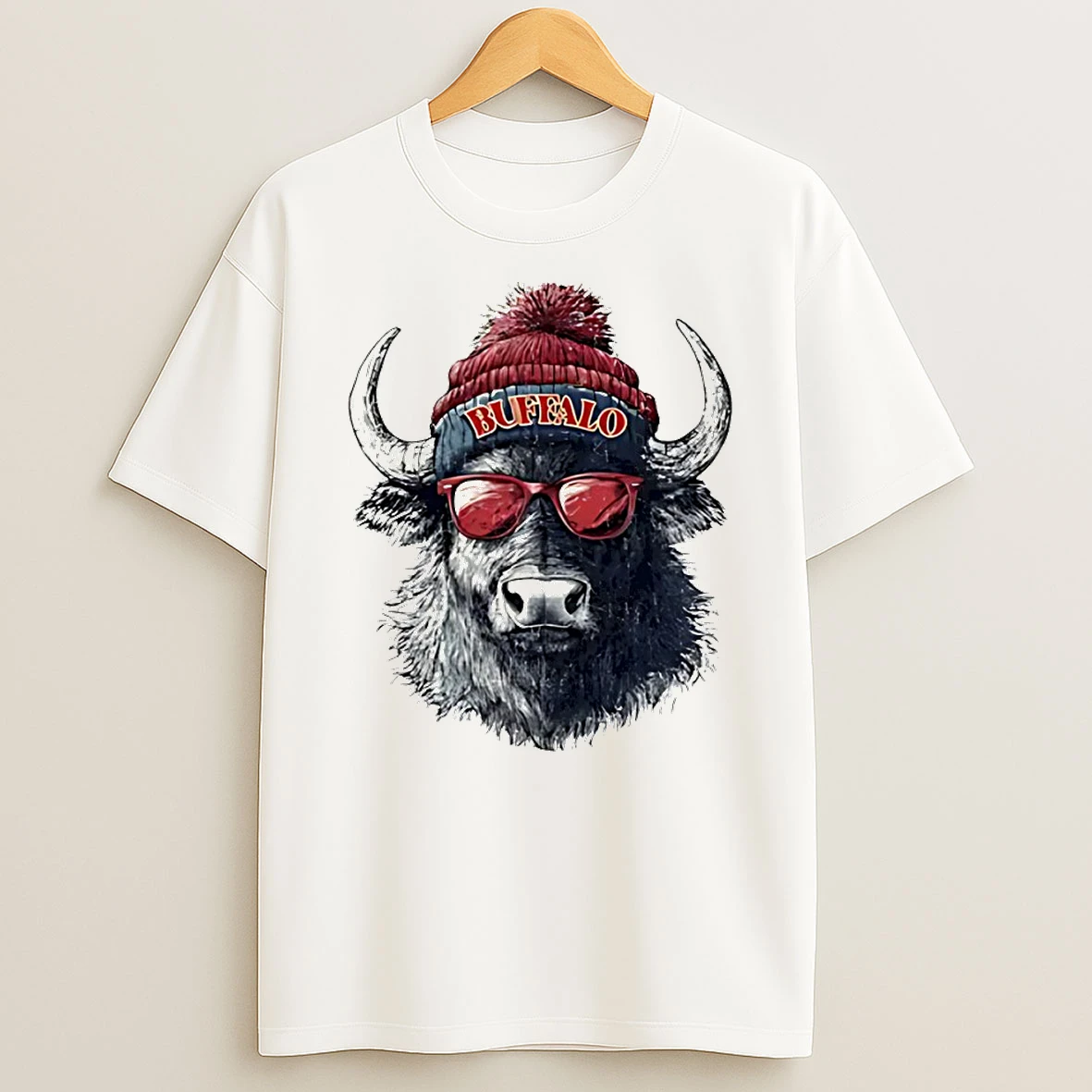 Buffalo Bills Mascot Wearing A Beanie And Sunglasses Circle T Shirt