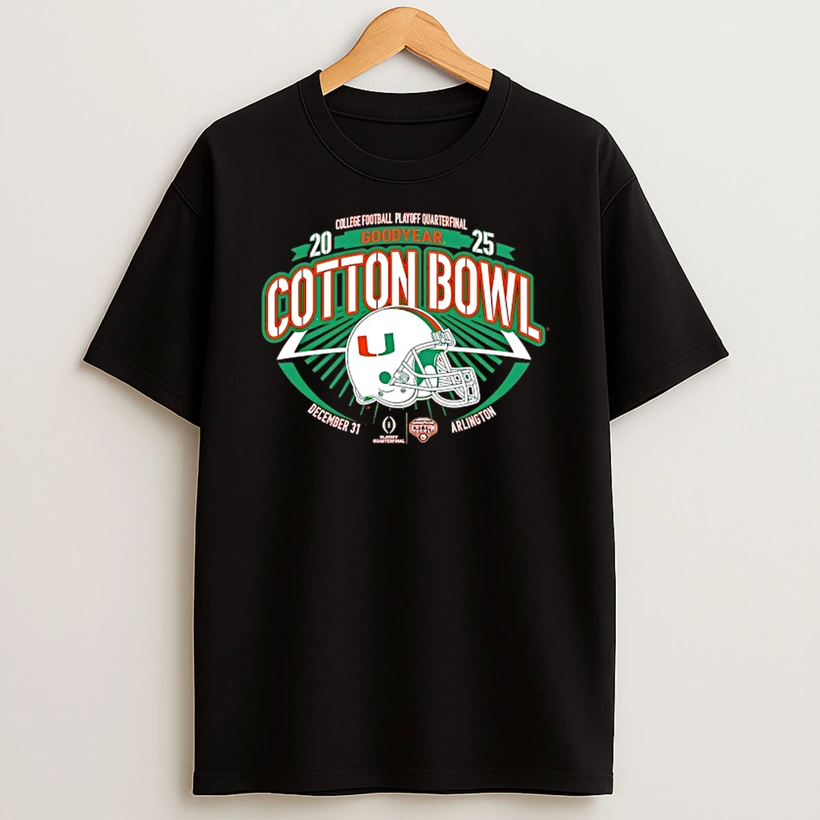 Cfp Miami Hurricanes 2025 Goodyear Cotton Bowl Helmet T Shirt
