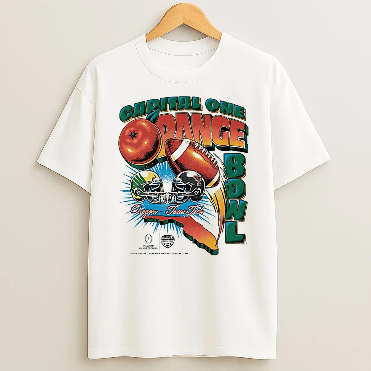 Capital One Orange Bowl 2026 Oregon Ducks Vs Texas Tech Red Raiders Matchup Circle T Shirt