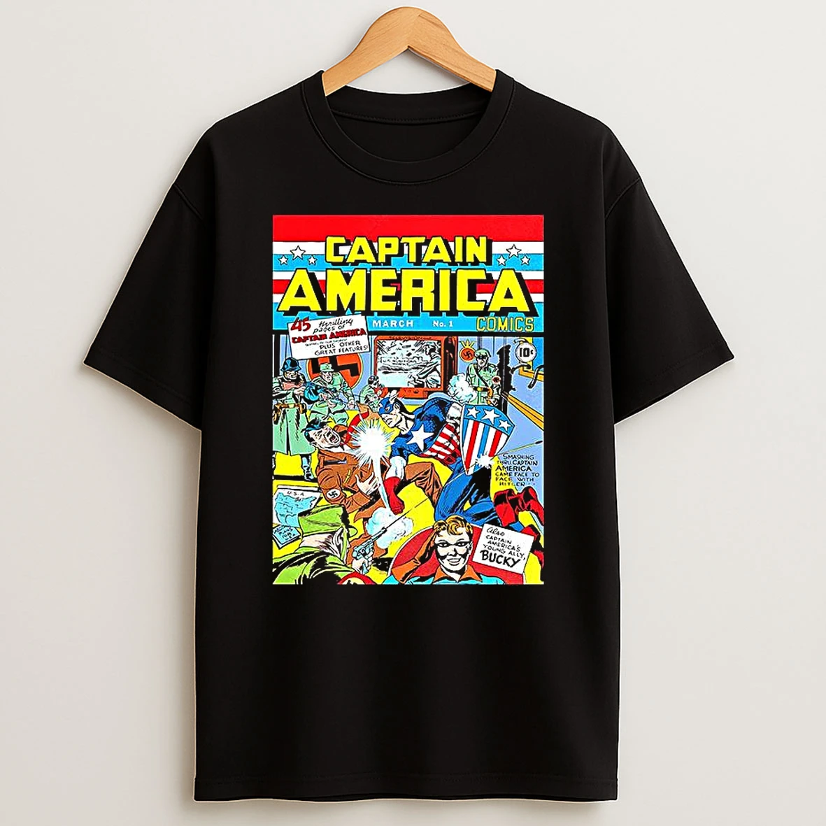 Captain America Marvel Comic No1 Punching Hitler T Shirt