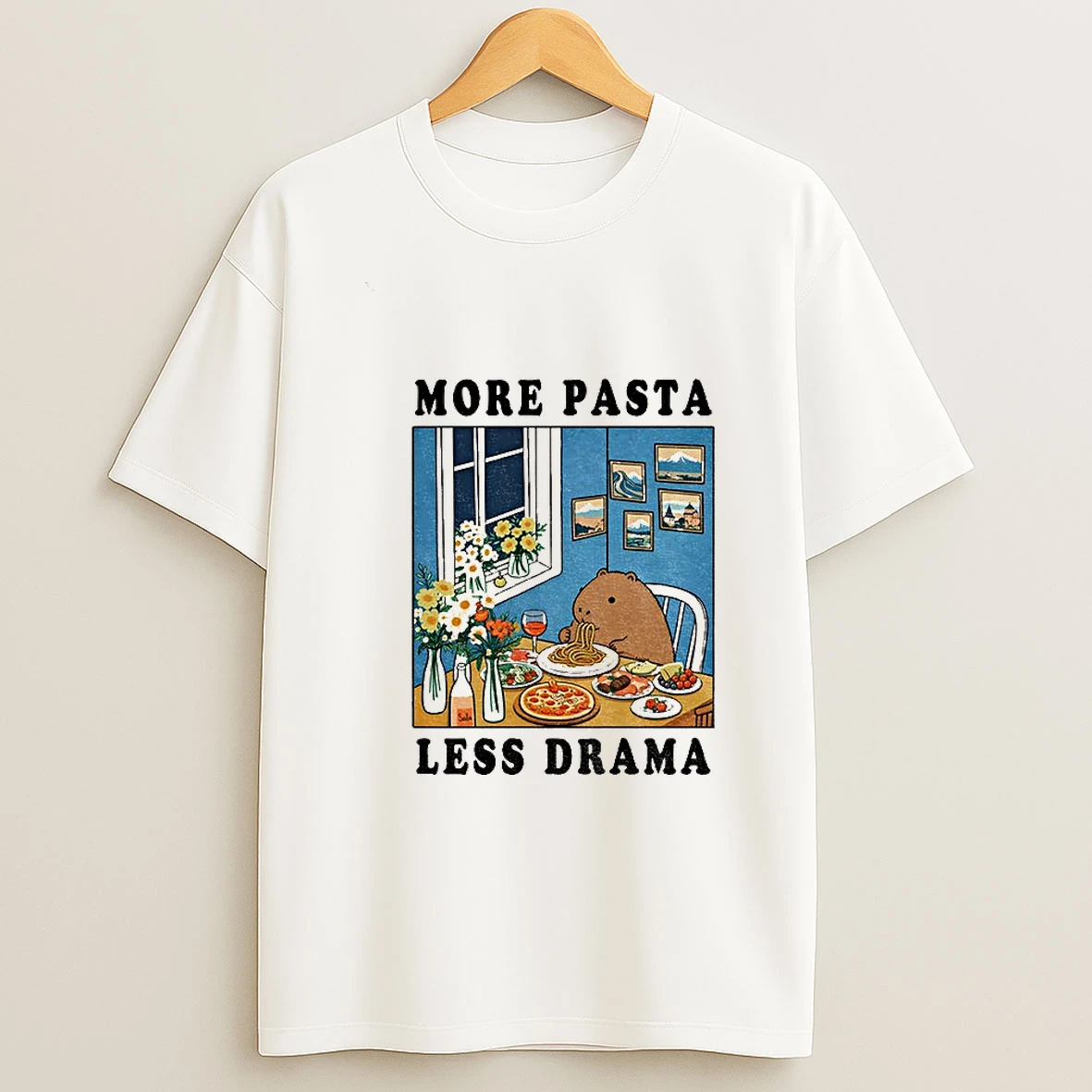 Capybara More Pasta Less Drama T Shirt