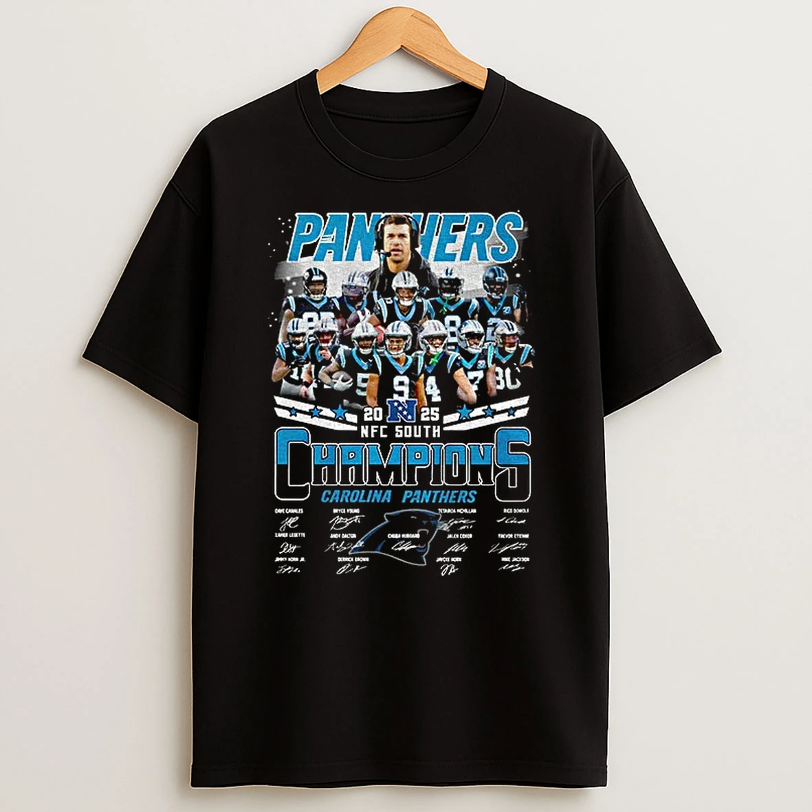 Carolina Panthers Nfc South Champions 2025 Football Signatures T Shirt
