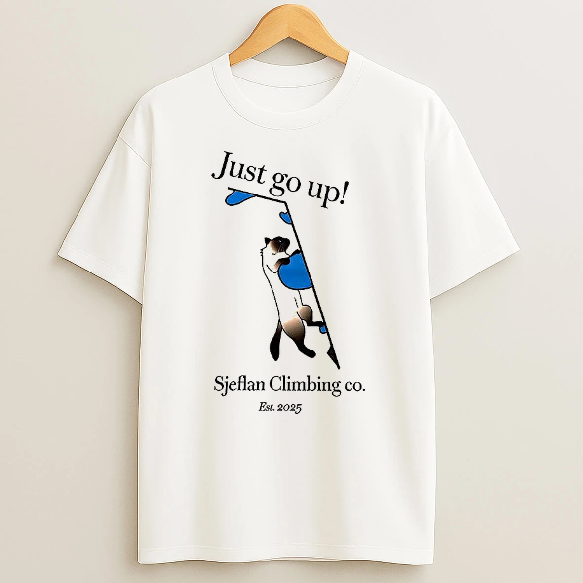 Cat Just Go Up Sjeflan Climbing Co Est 2025 T Shirt