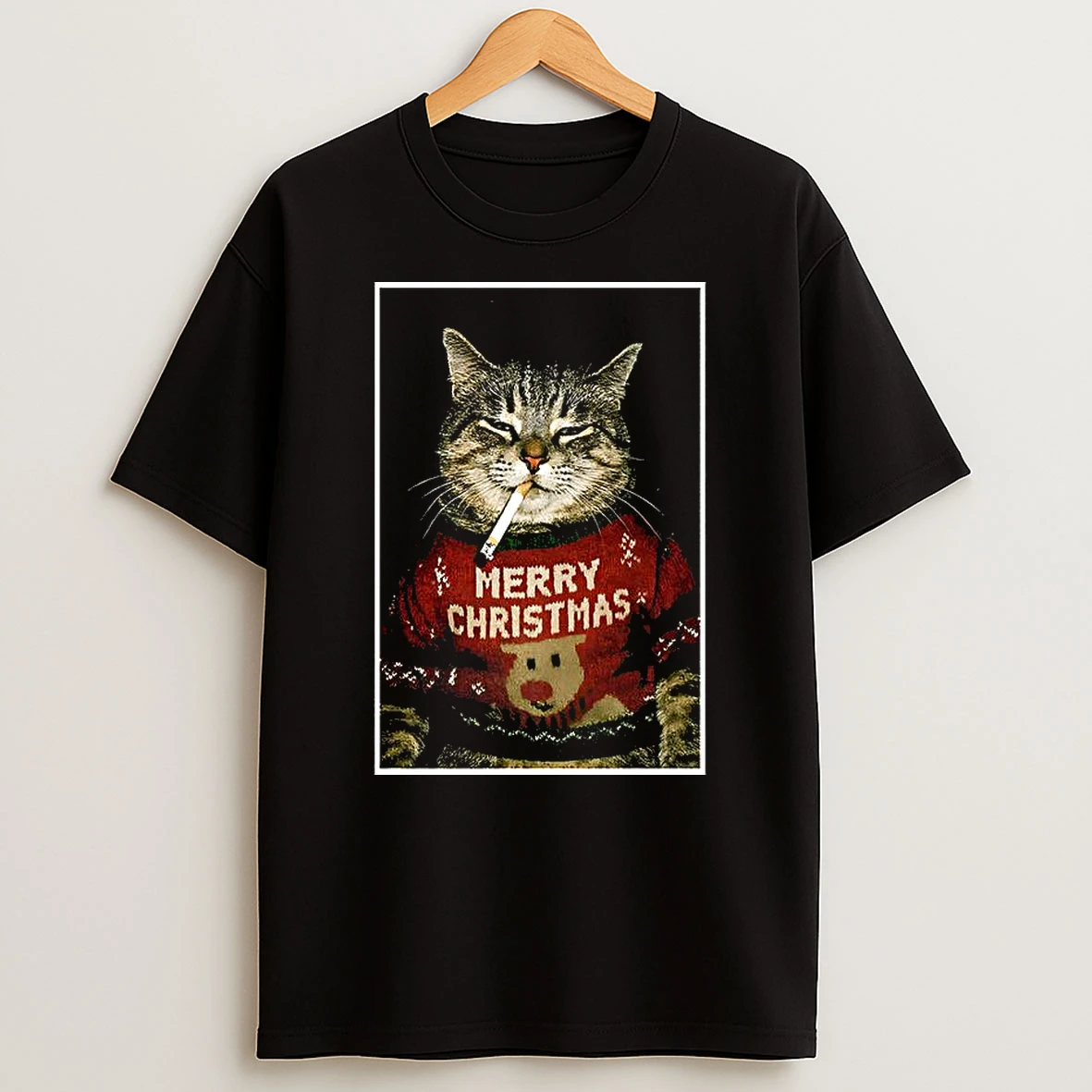 Cat Smoking Cat Wearing Merry Christmas Meme T Shirt
