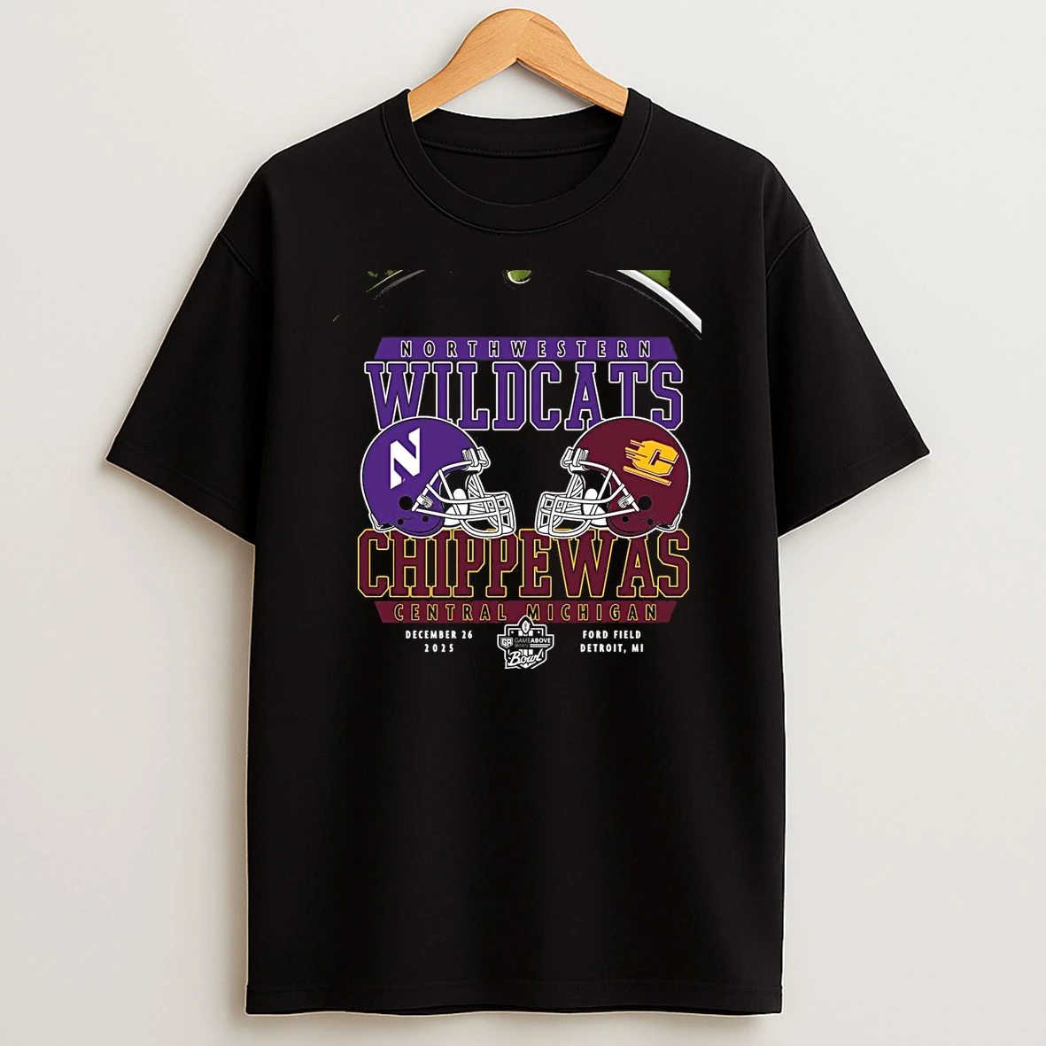 Central Michigan Chippewas Vs Northwestern Wildcats 2025 Gameabove Sports Bowl Head To Head Chriast T Shirt