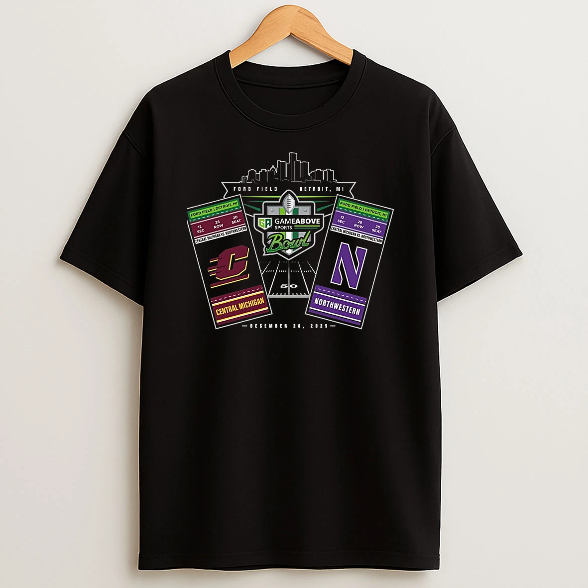 Central Michigan Chippewas Vs Northwestern Wildcats 2025 Gameabove Sports Bowl Tickets T Shirt