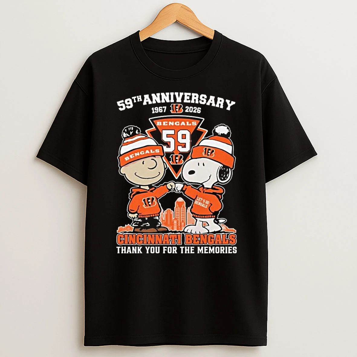 Charlie Brown And Snoopy X Cincinnati Bengals 59th Anniversary 1967 2026 Thank You For The Memories T Shirt