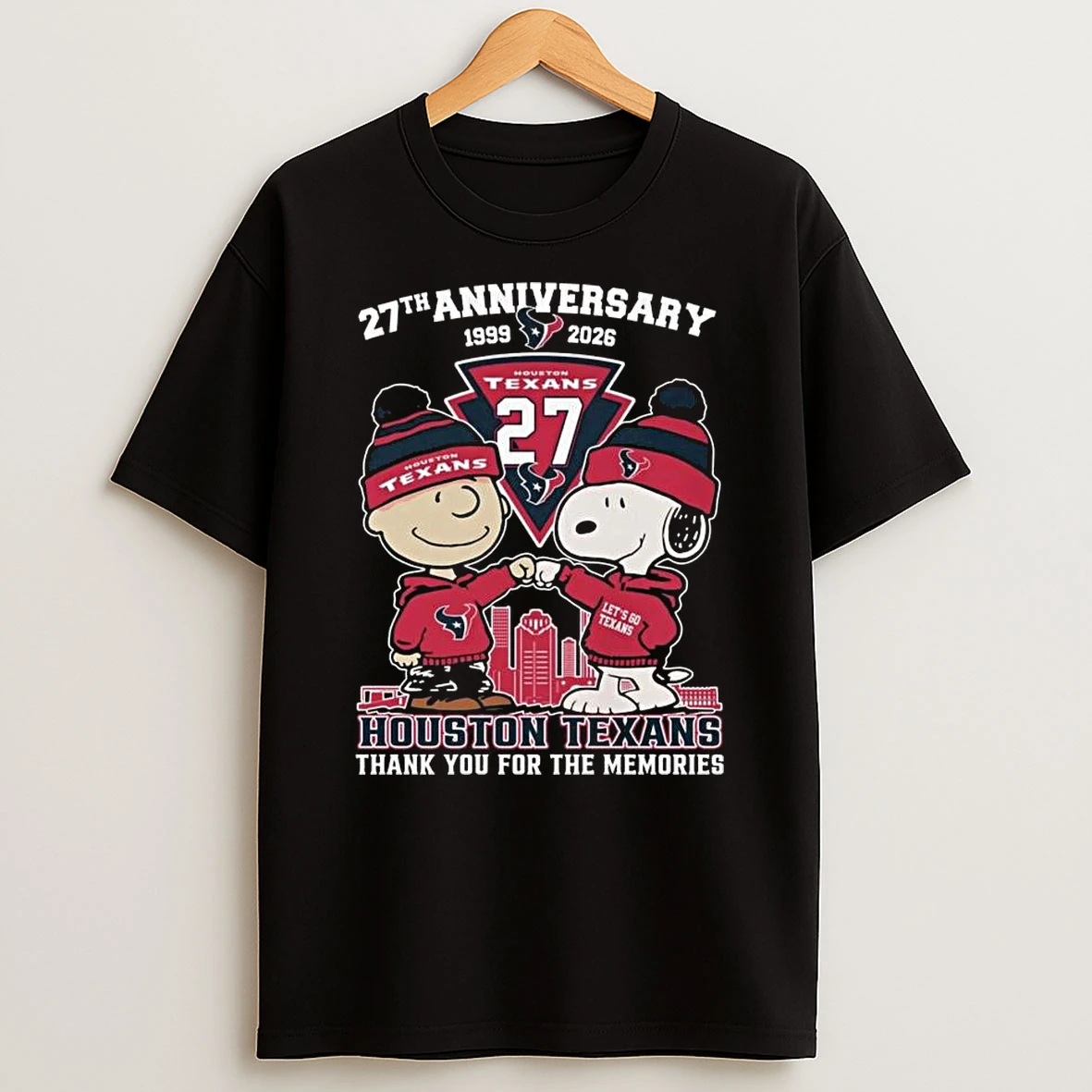 Charlie Brown And Snoopy X Houston Texans 27th Anniversary 1999 2026 Thank You For The Memories T Shirt