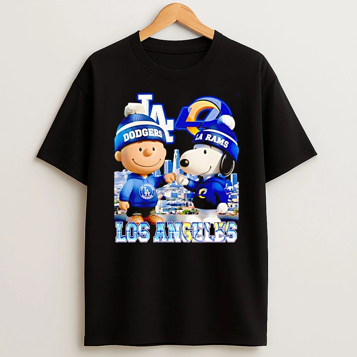 Charlie Brown Los Angeles Dodgers And Snoopy Los Angeles Rams Skyline City T Shirt