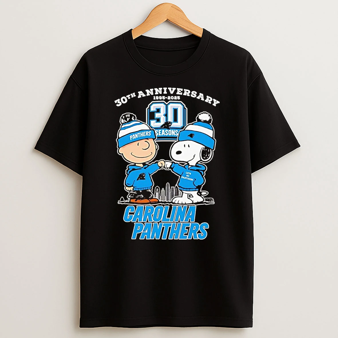 Charlie Brown Snoopy Fist Pump 30th Anniversary Carolina Panthers T Shirt