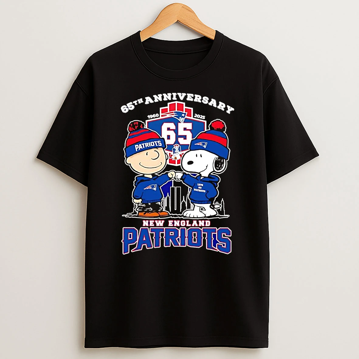 Charlie Brown Snoopy Fist Pump 65th Anniversary 1960 2025 Ne Patriots T Shirt