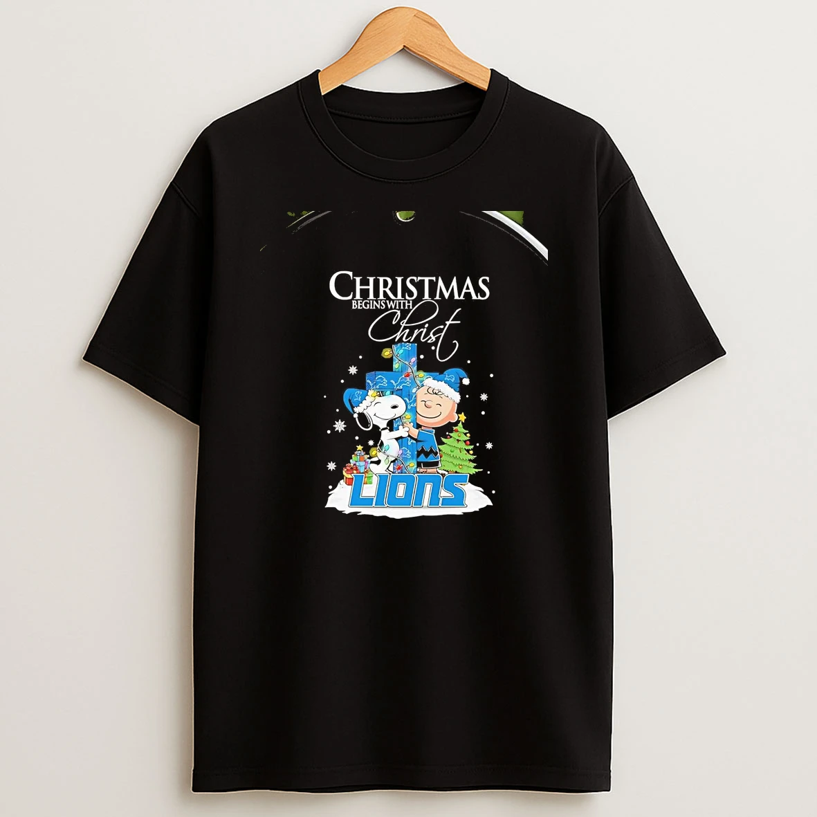 Charlie Brown And Snoopy Christmas Begin With Christ Detroit Lions Chriast T Shirt