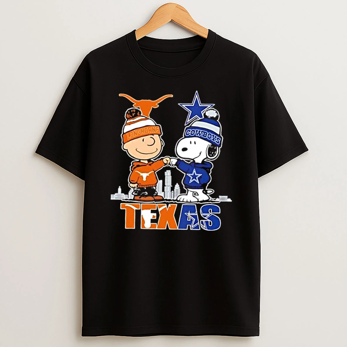 Charlie Brown And Snoopy Texas City Sports Longhorns X Dallas Cowboys Skyline T Shirt