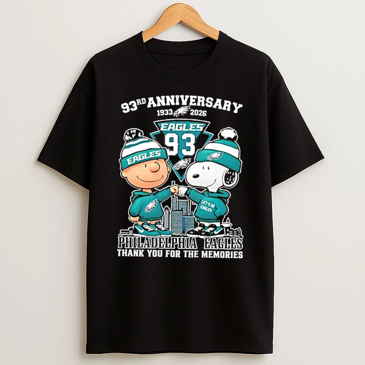 Charlie Brown Fist Bump Snoopy 93rd Anniversary 1933 2026 Philadelphia Eagles Thank You For The Memories Skyline T Shirt