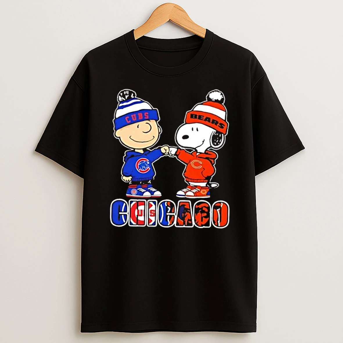 Charlie Brown Fist Bump Snoopy Chicago City Sports Cubs X Bears T Shirt