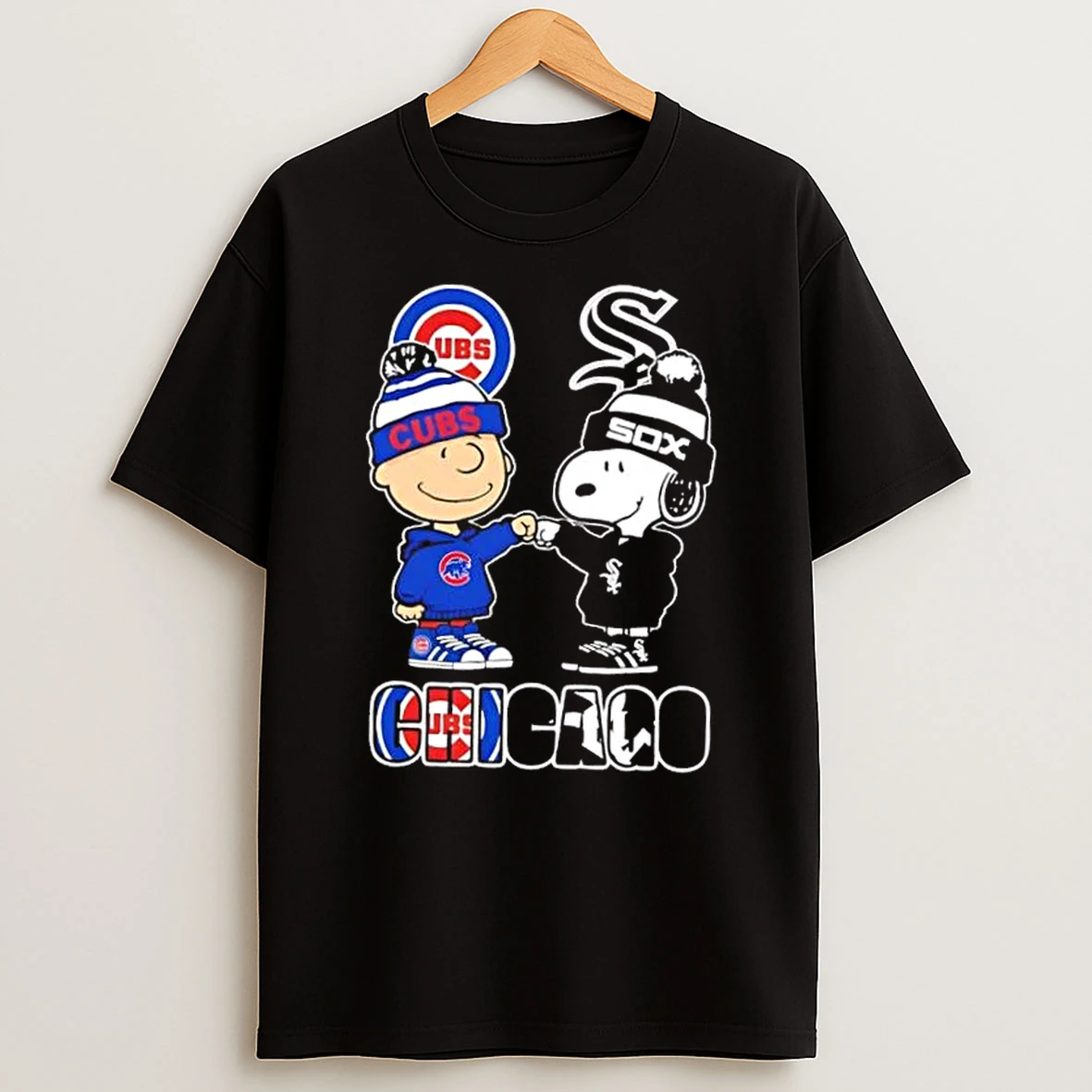 Charlie Brown Fist Bump Snoopy Chicago City Sports Cubs X White Sox T Shirt
