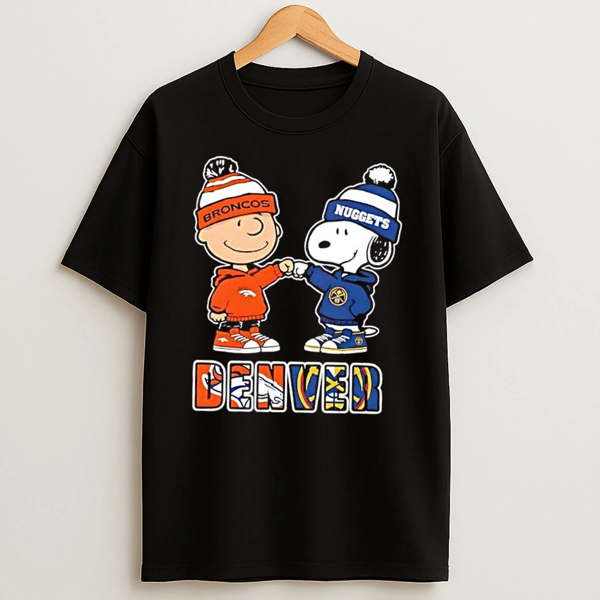 Charlie Brown Fist Bump Snoopy Denver City Sports Broncos X Nuggets T Shirt