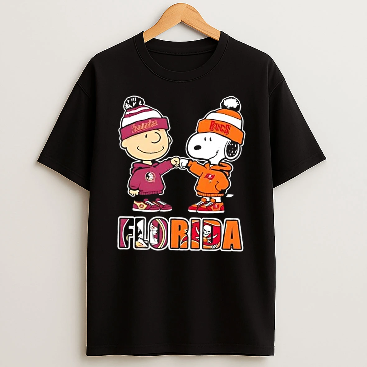 Charlie Brown Fist Bump Snoopy Florida City Sports Florida State Seminoles X Tampa Bay Buccaneers T Shirt