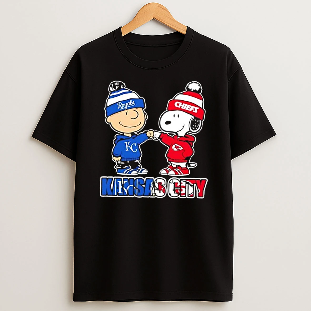 Charlie Brown Fist Bump Snoopy Kansas City Sports Royals X Chiefs T Shirt