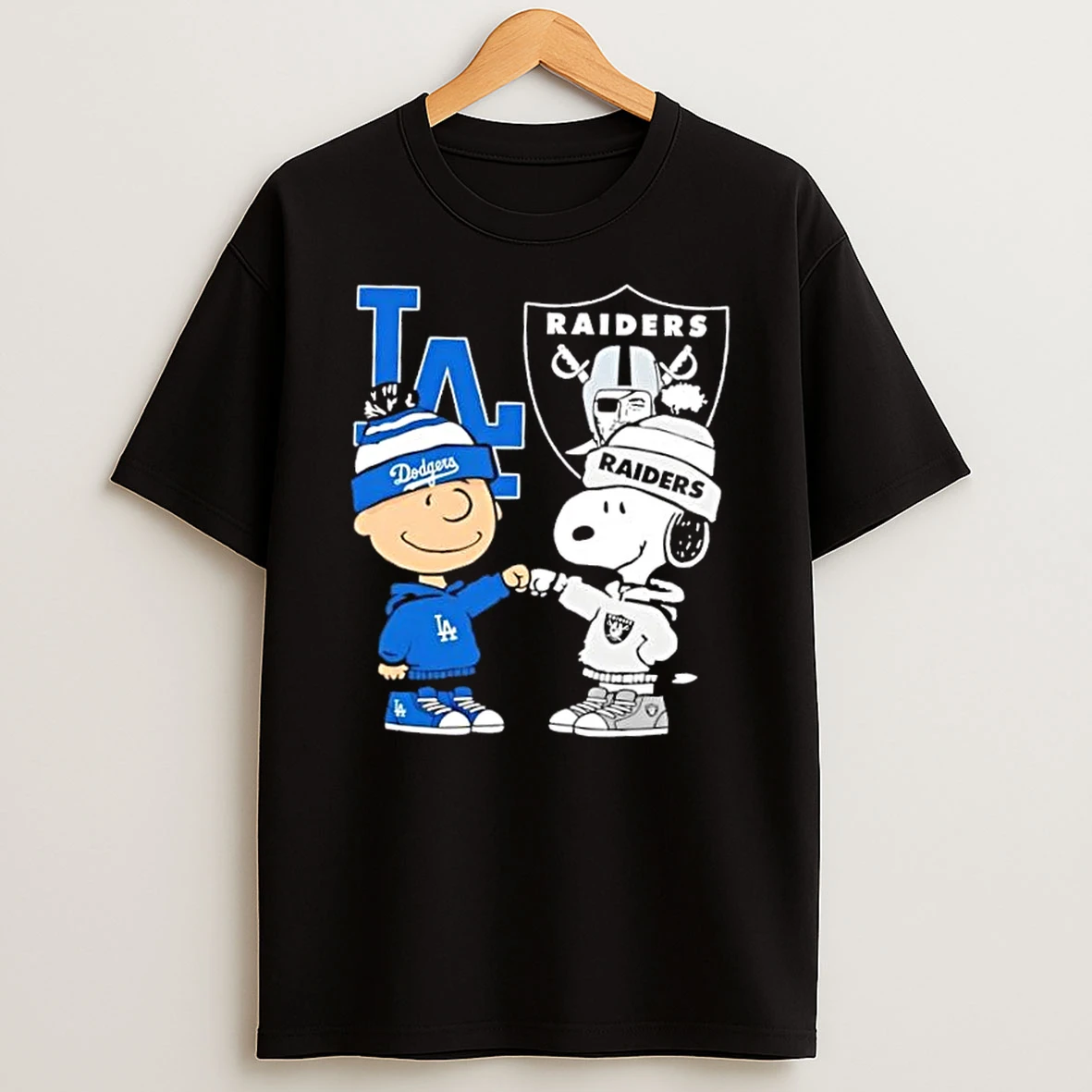 Charlie Brown Fist Bump Snoopy Los Angeles City Sports Dodgers X Raiders T Shirt