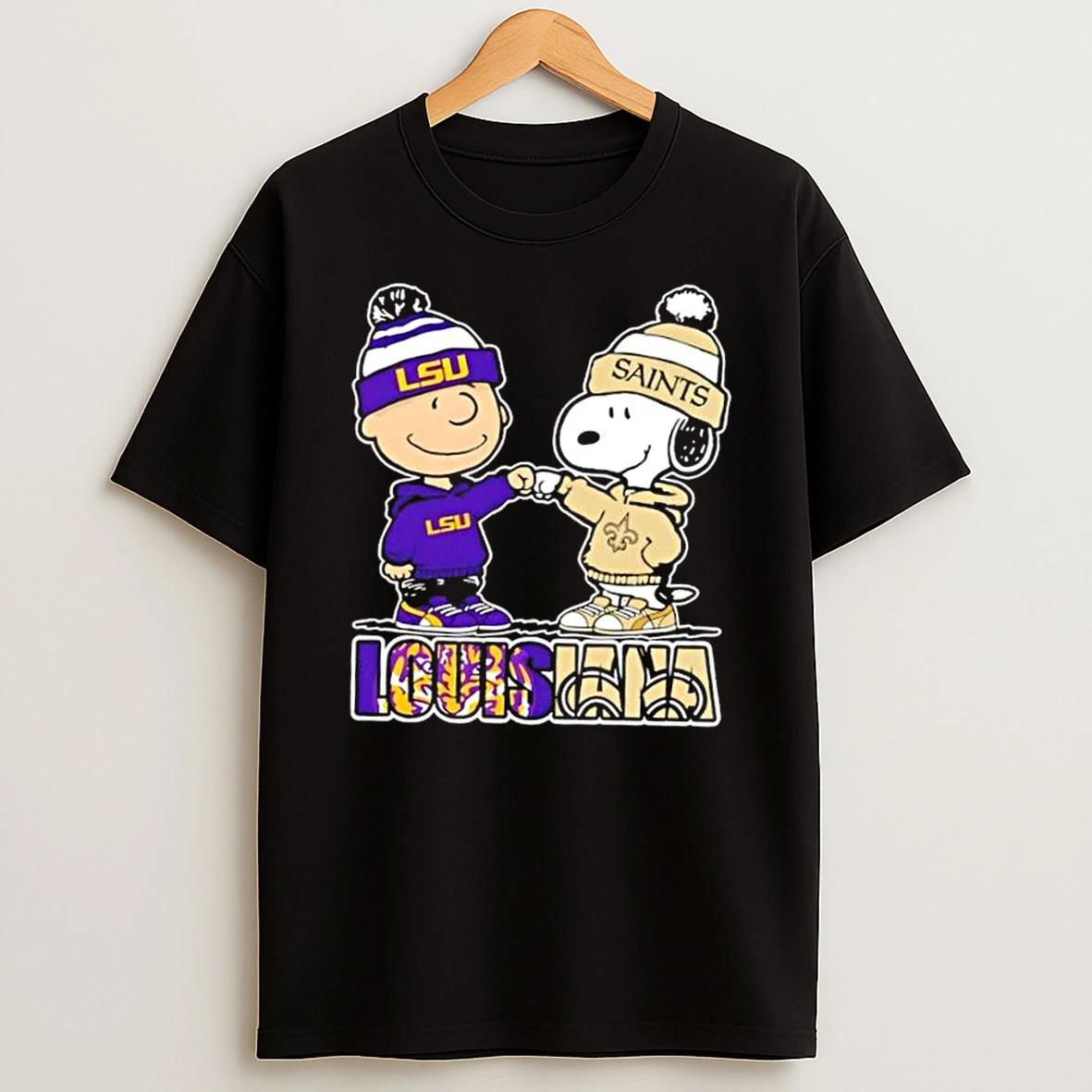 Charlie Brown Fist Bump Snoopy Louisiana City Sports Lsu Tigers X New Orleans Saints T Shirt